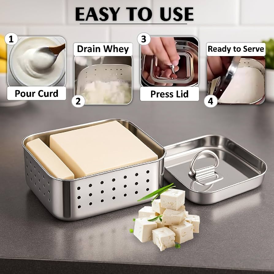 Premium Stainless Steel Paneer Maker Kit – Fresh Homemade Paneer, Tofu & Cheese Press