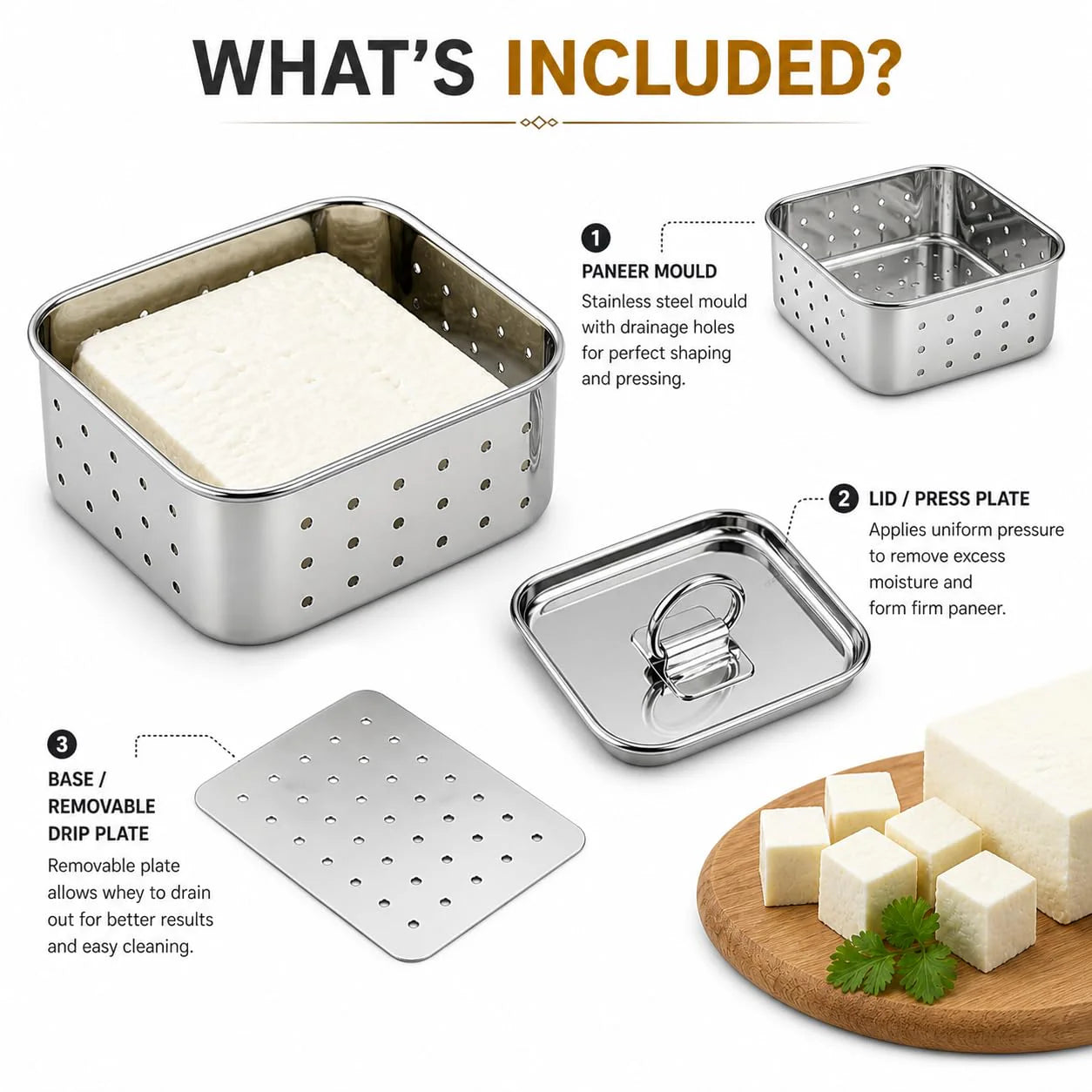 Premium Stainless Steel Paneer Maker Kit – Fresh Homemade Paneer, Tofu & Cheese Press